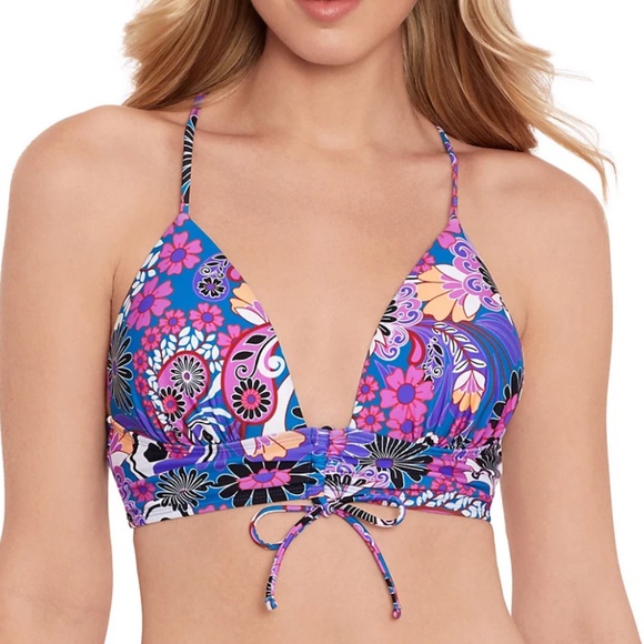 Salt + Cove Juniors Retro Paisley Print Tunnel Front Midkini Bikini Swim Top M - Picture 1 of 6